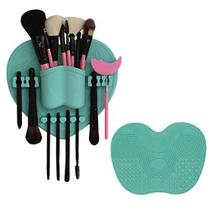 LORMAY Silicone Makeup Brush Organizer + Tapete de Limpeza de Pincel de Maquilhagem - Suporte de Pincel para Secagem ao Ar. Fácil de montar na parede, espelho, cômoda ou azulejo (verde menta)