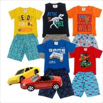 Lote 10 Peças Roupa Infantil 5 camisetas 5 bermudas masculina Verão Criança Menino com brinquedo Lote 10 Peças Roupa Infantil 5 camisetas 5 bermudas masculina Verão Criança Menino com brinquedo