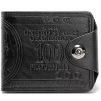 LOTE 100 CARTEIRAS DÓLAR MASCULINA COURO LEGÍTMO COWBOY TRAVA COUNTRY Cor:Preto