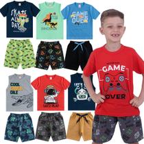 Lote 12 peças de roupas para Menino infantil Conjunto 6 blusa e regata + 6 shorts de Verão