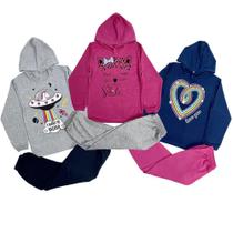 Lote 3 Conjunto de Inverno Com Capuz Moletom Infantil Menina Atacado Tamanho 1/2/3/4/6/8 Anos