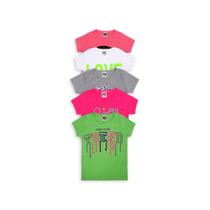 Lote 5 Camisetas Femininas Crianças Infantis Estampas Cores Ótima Qualidade