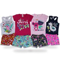 Lote 8 peças de roupas para Menina infantil Conjunto 4 blusa + 4 shorts de Verão