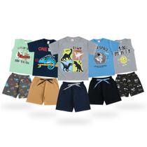 Lote de Roupas para menino 5 Conjunto Infantil Masculino Bermuda e Camiseta / Regatas Estampadas