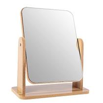 LOTIKO Natural Wooden Vanity Makeup Mirror, 7 polegadas Single Sided 360 graus espelho giratório, portátil removível bancada privada quarto de alta definição espelho de mesa (quadrado)
