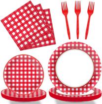 Louça de festa Tevxj Red Gingham para 24 convidados 96 unidades
