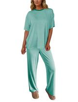 Lounge Set, camiseta feminina listrada de manga curta e calça larga Lounge Set, camiseta feminina listrada de manga curta e calça larga