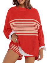 Lounge Set Panadila, suéter listrado e shorts para mulheres