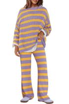 Lounge Set Panadila, suéter listrado feminino, roxo, amarelo