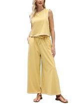 Lounge Set Ynhonra, camiseta regata feminina sem mangas e calças largas