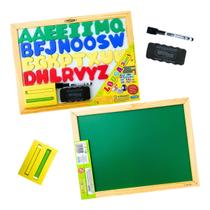 Lousa a Giz e Quadro Branco Magnético Dupla Face 40x30 cm com Letras Educativo - Cortiarte - 3 anos