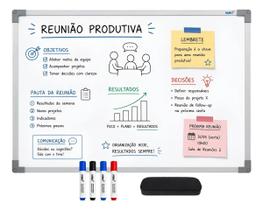 Lousa Branco Para Estudos Projetos Reuniões Promoções 90x60 com Apagador 4 Canetas