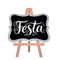 Lousa Decorativa Oval Com Tripé Mesa Aniversário - Borda Glitter