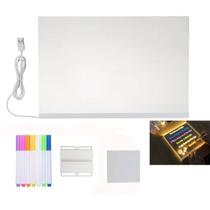 Lousa Luminaria LED Caneta Quadro Recado Desenho Escrita Anotaçao Mesa Sala Quarto Trabalho Escola Enfeite Decoraçao