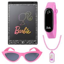 Lousa Mágica Barbie Desenhar LCD + Relógio Prova D'água + Colar Rosa Óculos Uv
