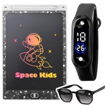 lousa magica tablet LCD LED + oculos sol + relógio digital led digital pulseira ajustavel proteção uv presente preto