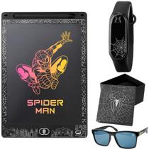 Lousa magina LED homem aranha + oculos sol + relogio prova dagua preto presente heroi digital led