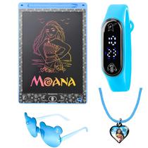 lousa magina tablet moana LED + oculos sol + colar + relogio prova dagua criança azul qualidade premium presente moana