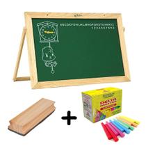 Lousa Pedagógica Quadro Verde Infantil 30x40 Cm + Apagador + Caixa de giz colorido
