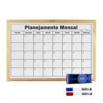 Lousa Quadro Branco 90x60 Planejamento Mensal Madeira + Apagador + 2 Marcadores - Souza/ Masterprint