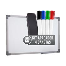 Lousa Quadro Branco 90x60cm Moldura MDF Aluminizado com 4 Canetas 1 Apagador