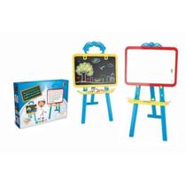 Lousa quadro branco magnetico infantil com cavalete pedestal e kit didatico com letras numeros giz e apagador completo