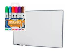 Lousa Quadro Branco Moldura Alumínio 100x70 Cm + 6 Canetas + Apagador Lousa Quadro Branco Moldura Alumínio 100x70 Cm + 6 Canetas + Apagador