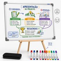 Lousa Quadro Branco UV Multiuso Para Notas Desenhos Recados Tarefas Ideias 90x60 Com Tripé 1m 12 Canetas