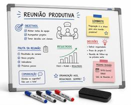 Lousa Quadro Branco UV Multiuso Para Organização Notas Recados Listas 90x60cm Com 7 Canetas e Apagador