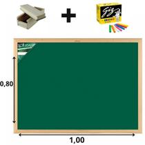 Lousa Quadro Verde 100x80 + Apag Porta Giz + Giz Colorido - Stalo