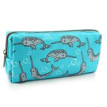 LParkin bonito Narwhal Canvas Lápis Case Caneta Bolsa Bolsa Estacionária Case Gadget Maquiagem Caixa de Saco Cosmético