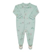 Lt18150 - macacão de bebê longo com pé em malha estampada e bordado lúdico no pezinho tam p ao g Lt18150 - macacão de bebê longo com pé em malha estampada e bordado lúdico no pezinho tam p ao g