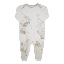 Lt18183 - macacão de bebê longo em suedine 100% algodão com estampa e gola expansível