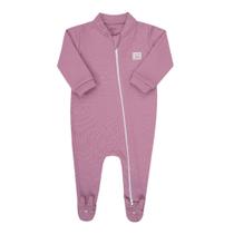 Lt18185 - macacão de bebê longo linha amamentação em ribana com zíper e bordado lúdico tam rn ao m