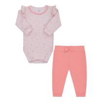 Lt18204 - conjunto para bebê longo body com babadinhos e calça com lacinho tam rn ao g