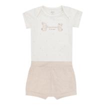 Lt18241 - conjunto para bebê curto body com short em malha conforto e bordado tam rn ao m
