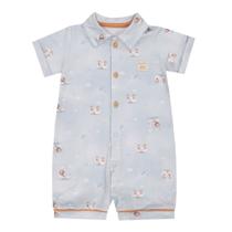 Lt18244 - macacão de bebê curto em malha estampada com barra italiana e botões tam p ao g