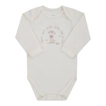 Lt18267 - body de bebê manga longa bebê linha anunciação com frase bordada e gola expansível tam rn ao p