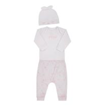 Lt18287 rosa kit presente para bebê 3 peças body manga longa, calça e touca com orelhinhas tam rn ao p