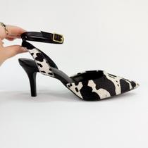 Lu - slingback feminino em couro com pelo e estampa vaca 2034 Lu - slingback feminino em couro com pelo e estampa vaca 2034