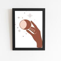 Lua Astros Mãos Minimalista Quadro Moldura Preta 60X40Cm Lua Astros Mãos Minimalista Quadro Moldura Preta 60X40Cm