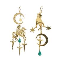 Lua Pegasus Brincos de Dedo de Cristal Verde Joias Witchy, Brincos Góticos Presentes de Halloween