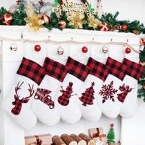 Lubot Conjunto de 6 Meias de Natal (20inch) Silhueta Buffalo Red Plaid/Rustic/Farmhouse/Country Cotton Fireplace Hanging Xmas Stockings Decorações para Decor da Temporada de Férias Em Família