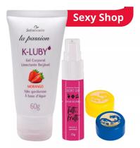 Lubrificante K-Luby Morango + Calda Bejável Secret Sexy Tutti Frutti + Fogo do Dragão Hamamelis + Fogo do Dragão Ginseng