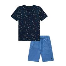 Luc Boo Conjunto Camiseta e Bermuda com Elastano Azul Luc Boo Conjunto Camiseta e Bermuda com Elastano Azul