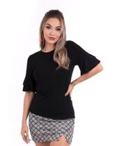 Lucida Blusa Manga Dupla Com Babados Em Viscolycra Preta