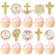 LUCKYQUBE 48 Unidades Topos para Cupcake de Batismo Deus Abençoe LUCKYQUBE 48 Unidades Topos para Cupcake de Batismo Deus Abençoe