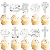 LUCKYQUBE Topos para Cupcake God Bless 48 Peças Cruz Prateada LUCKYQUBE Topos para Cupcake God Bless 48 Peças Cruz Prateada