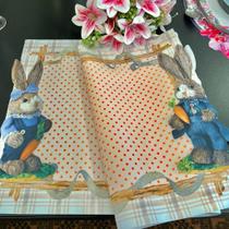 Lugar Americano Casal Coelhos E Xadrez Laranja Amiche-Kit Lugar Americano Casal Coelhos E Xadrez Laranja Amiche-Kit