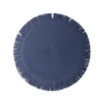 Lugar Americano Redondo com Franjas de Poliéster Azul Escuro 38cm Wolff